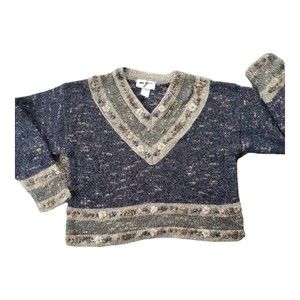 Vintage Sweater V-Neck Wool Blend Y2K Large Cottagecore Vintage